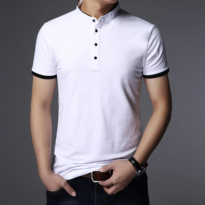 Men's Business Casual Polo Short Sleeve T-shirt Summer Comfortable and Breathable Solid Cotton Top