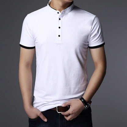 Men's Business Casual Polo Short Sleeve T-shirt Summer Comfortable and Breathable Solid Cotton Top