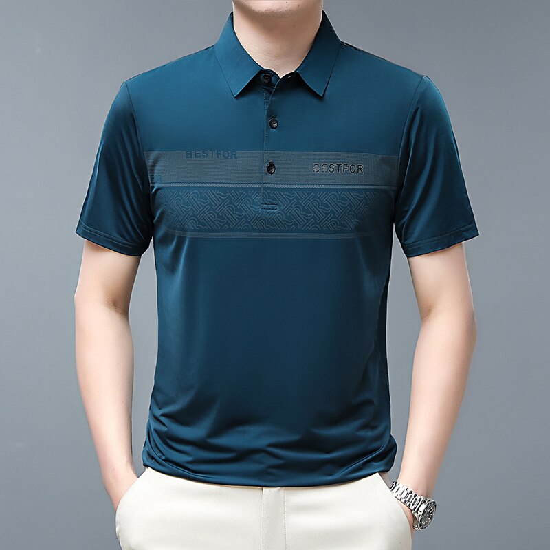 Men T Shirts Breathable Short Sleeve Summer T Shirt for Men Business Casual Fashion Striped Turn-Down Collar T Shirt Male