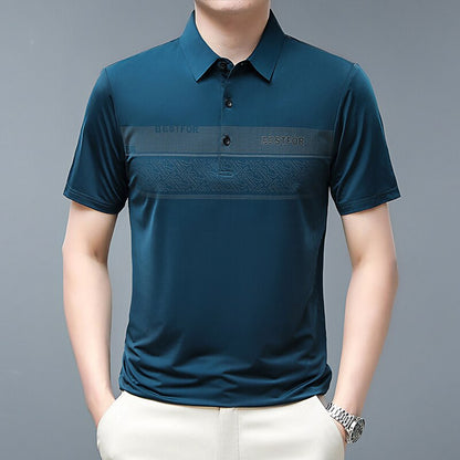 Men T Shirts Breathable Short Sleeve Summer T Shirt for Men Business Casual Fashion Striped Turn-Down Collar T Shirt Male