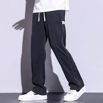 saferido Men's Summer Ice Silk Jeans/Male Elastic Waistline Loose and Comfortable Tencel Jeans Drawstring Korea Casual Trousers M-5XL