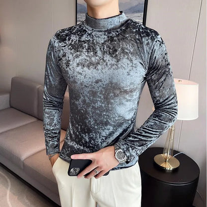 saferido New Style Men's Spring High Quality Casual Long Sleeve T-shirt/Male Slim Fit High Collar Pullover Leisure T-shirt Plus Size S-3XL