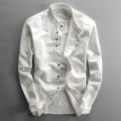 Men Cotton Linen Shirt Formal Retro Chinese Style Long Sleeve Mandarin Collar Casual Shirts Soft Comfort Clothing 7XL
