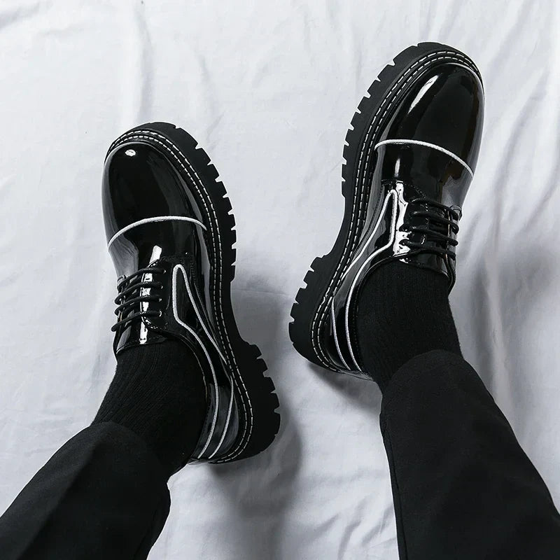 saferido Leather Shoes Men's Office Casual High Platform Leather Shoes Patent Men's Harajuku Streetwear Trend Vintage Wedding Shoes 38-45