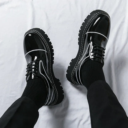 saferido Leather Shoes Men's Office Casual High Platform Leather Shoes Patent Men's Harajuku Streetwear Trend Vintage Wedding Shoes 38-45