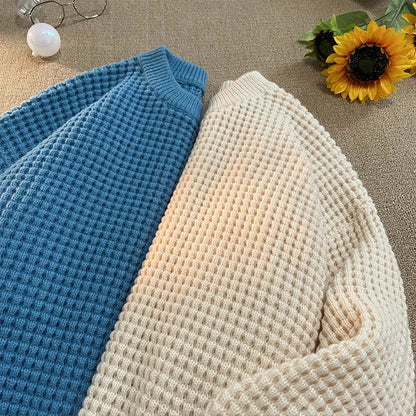 saferido Korean Solid Color Baggy Sweater Men's Knitting Pullovers Crew Neck Pullover Women Harajuku Knitwear Christmas Red Knitted