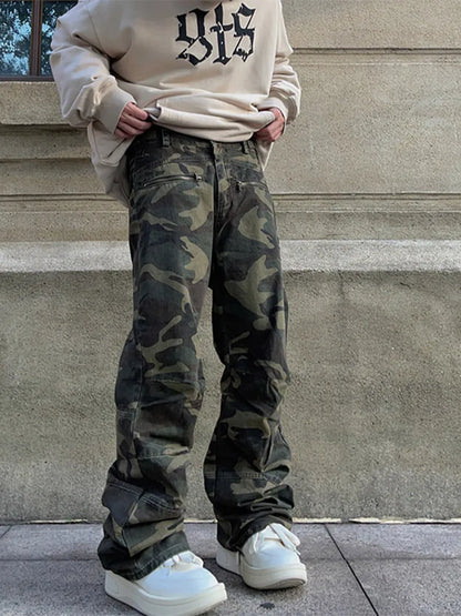 Straight Camouflage Cargo Long Pants For Men Casual Zipper Full Trousers Man Summer Autumn New Fashion Men's Clothing