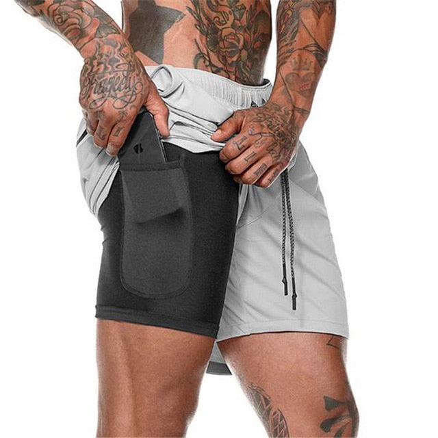 Gyms Fitness Shorts Men Summer Sportswear 2 In 1 Double-deck Compression Shorts Male Tracksuits Track Joggers Short Pants