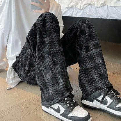 saferido Check Trend Plaid Baggy Trousers For Men Loose Classic Korean Style Designer Clothes Big Size Harajuku Fashion Casual Pants Man