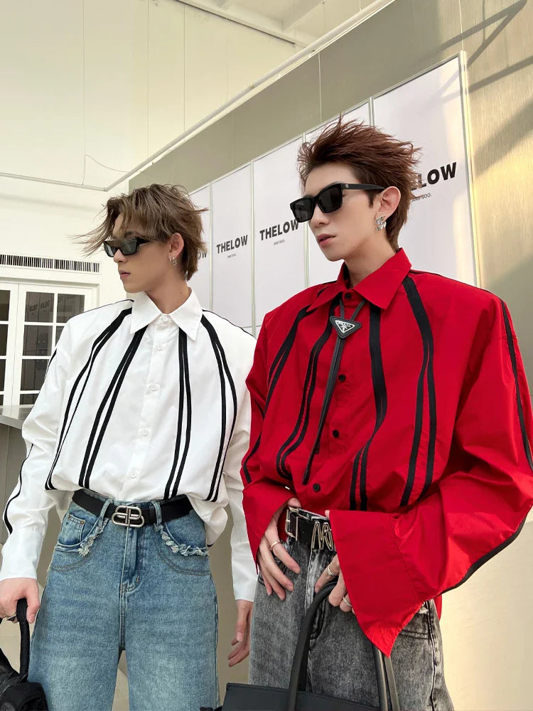 saferido Fashion Korean Spring New Long Sleeve Men turndown collar T-shirt Round Collar White Black Red Solid Color Shirts For Male