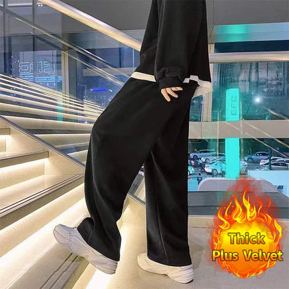 saferido Black Men's Sweatpants Loose Straight Casual Mopping Pants Spring Solid Color Versatile Oversized Wide Leg Sports Trousers 3XL