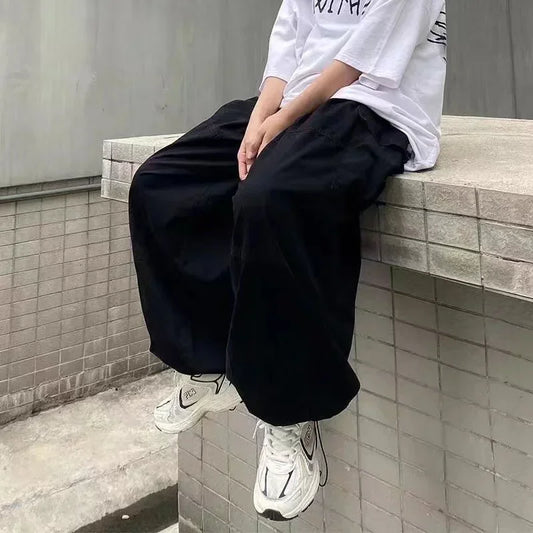saferido Leg Men Casual Retro Wide Baggy Hip Oversize Japanese Loose Parachute Streetwear Hop Pants Cargo Male Trousers Vintage