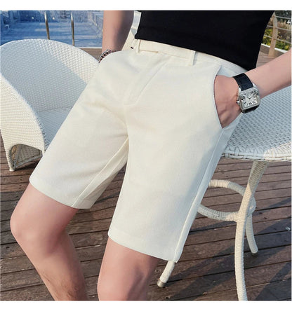 saferido  Korean Style Men's Summer Casual Shorts/Male Slim Fit Fashion Solid Green Harlan Shorts Plus Size 29-36