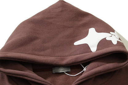 Foam Graffiti Zipper Hooded Hoodies for Men Fleece Casual Cardigan Coat Unisex Hip Hop Loose Sweatshirts