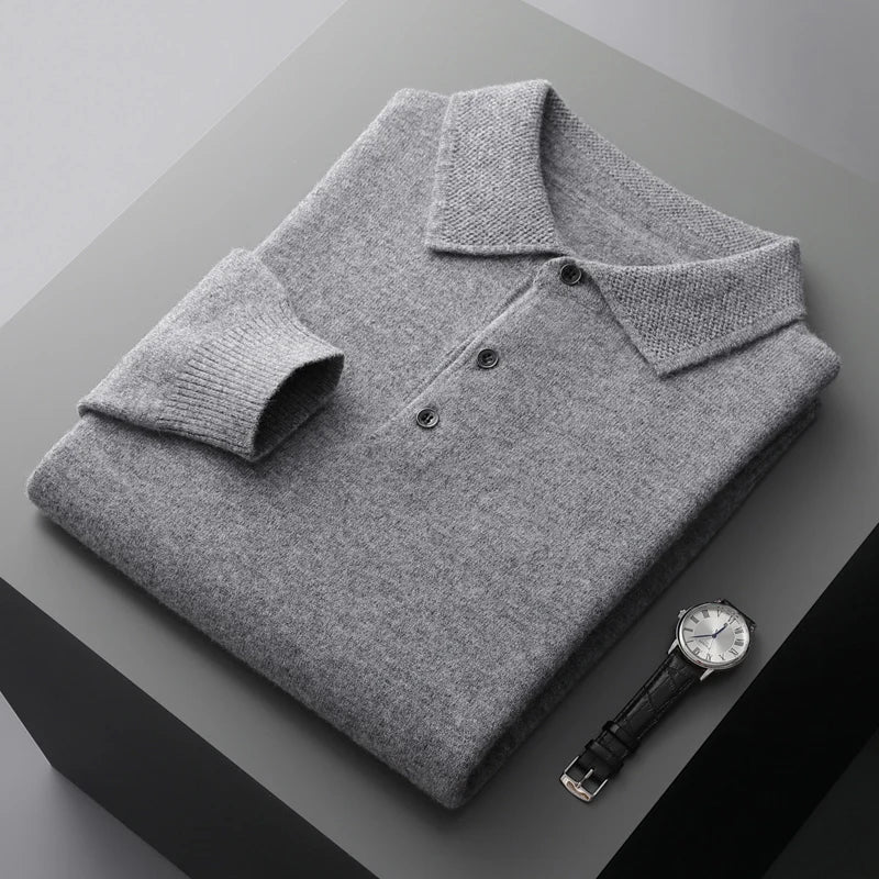 men's lapel pullover long sleeve POLO neck sweater loose top business casual knit bottoming shirt