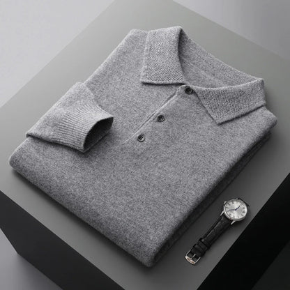 men's lapel pullover long sleeve POLO neck sweater loose top business casual knit bottoming shirt