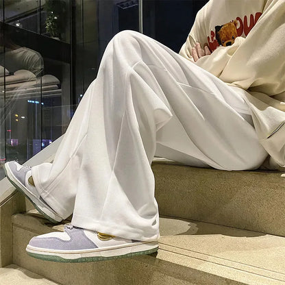 saferido Black Men's Sweatpants Loose Straight Casual Mopping Pants Spring Solid Color Versatile Oversized Wide Leg Sports Trousers 3XL