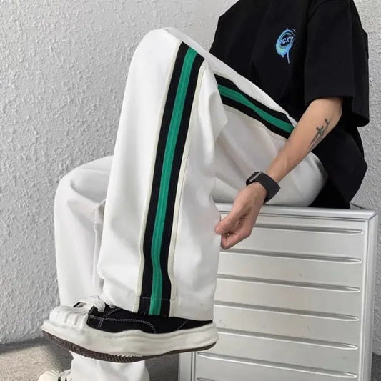 saferido Male Sweat Pants Black Sport Trousers Straight Sweatpants for Men Wide Leg Track Athletic Tracksuit Bottoms Korean Style Fashion