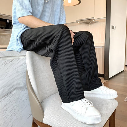 Summer 3-color Pleated Pants Men Fashion Oversized Ice Silk Pants Men Korean Loose Straight Pants Mens Casual Trousers M-2XL