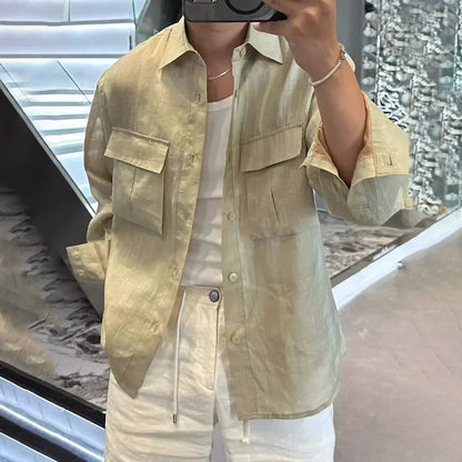 saferido Mens Shirt British Style Front Pocket Shirt Spring Casual Elegant Business Commuting Office Long-Sleeve Top Men'S Clothing 2024