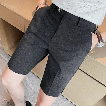 saferido Korean Fashion Business Shorts Men Streetwear Pleated Shorts Knee Length Work Bottoms Summer Streetwear Cool Bermudas Male
