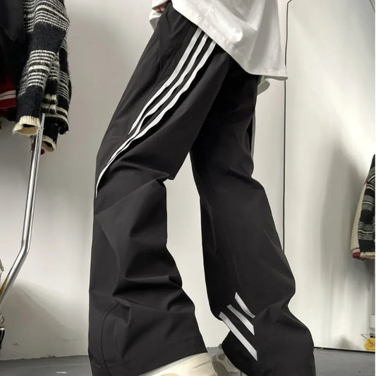 saferido American Style Stripe Zippered Trousers For Men Hip Hop Waterproof Outdoor Straight Leg Sweatpants Casual Loose Fit Pants
