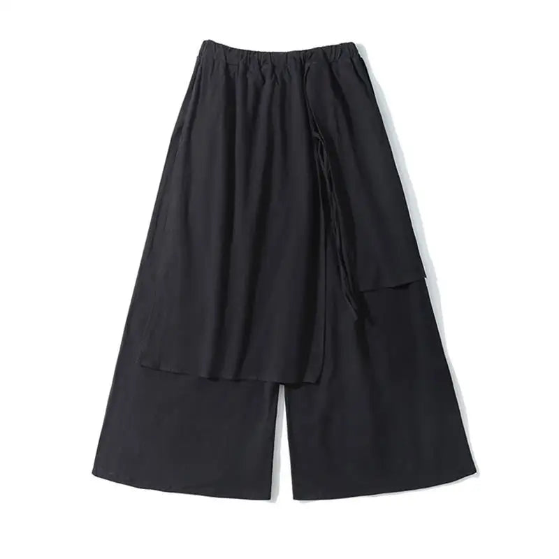 saferido Techwear Wide Leg Pants Punk Gothic Black Trousers Male Goth Cotton Linens Summer Japanese Style Streetwear Hip Hop