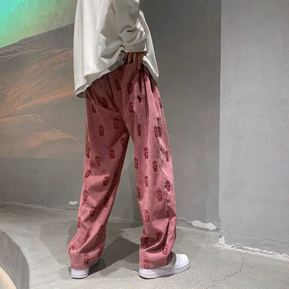 saferido Baggy Corduroy Men Wide Pants Spring Fashion Design Print Trousers Hiphop Straight Sweatpants Oversized Bottoms Man Y2k Clothes
