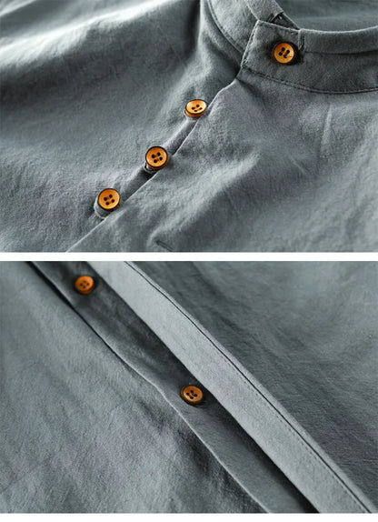 Men Cotton Linen Shirt Formal Retro Chinese Style Long Sleeve Mandarin Collar Casual Shirts Soft Comfort Clothing 7XL