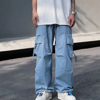 saferido Men Y2k Solid Cargo Pant Early Spring Korean Straight Oversize Casual Wide-Leg Trousers Streetwear Male Big Pockets Sweatpants