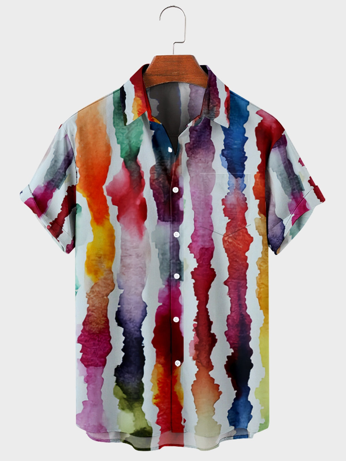 5XL Hawaiian Men's Shirt Colourful Striped Camisa Short Sleeve Shirts For Men Casual Top Oversized Tee Shirt Men Clothing