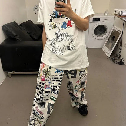 saferido Y2k Mens Streetwear American Design Camouflage Overalls Mens Harajuku Retro Hip-Hop Falling Loose Casual Wide-Leg Pants