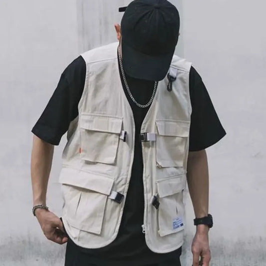 saferido Mens Vest Jacket Summer Thin Hip Hop Cargo Vest Design Tooling Pocket Vest Fashion Outwear Clothes Harajuku