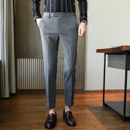 saferido  British Style Business Formal Wear Suit Pant Men Clothing Simple Slim Fit Casual Office Trousers Straight Pantalones Hombre