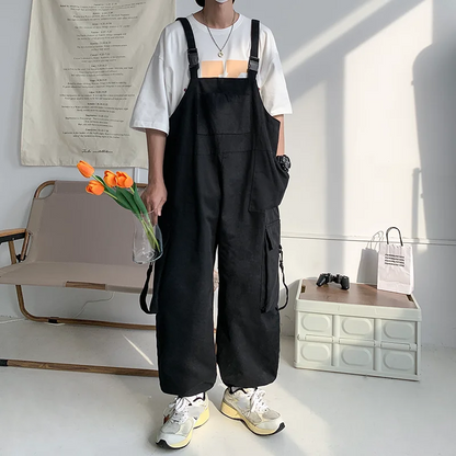 saferido Men Suspenders Jumpsuit Baggy Pants Summer Overalls Japanese Straps Casual Pockets Unisex Oversized Streetwear Male Y2K Clothes
