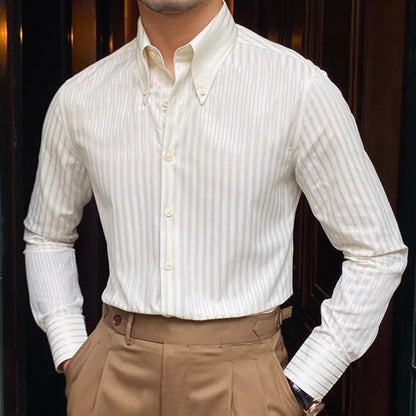 saferido Summer Retro Pointed Collar Striped Long-sleeved Shirt British Thin Versatile Casual Shirt Fashion Man Camisa Social Masculina