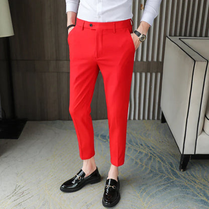 saferido New High-quality British Style Business Casual Slim Suit Trousers Men's Small Feet Nine-point Pants Solid Color All-match 29-36