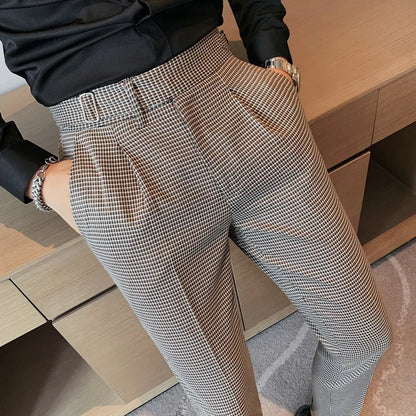 saferido  British Style Dress Suit Pant Man Plaid Suit Pant Men Designer Gentlemen Business Casual Work Pant Trousers