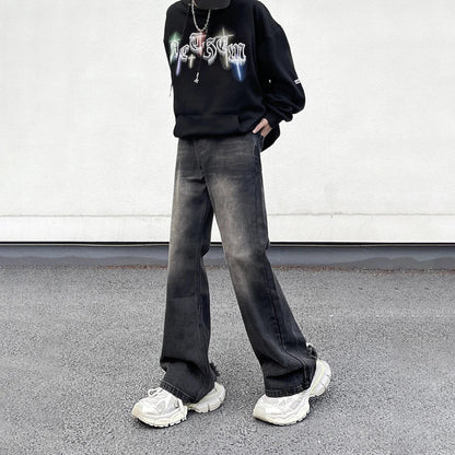 Flare Jeans Men Baggy Wide Leg Streetwear Trousers Autumn Fashion Casual Vintage Winter Designer Loose Street Black Denim Pants