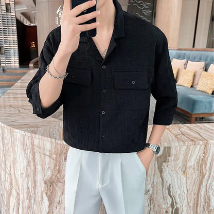 saferido  British Style Men Summer Plaid Casual With Half Sleeve Shirts/Male Slim Fit V-Neck Business Shirts Camisas Hombre S-3XL