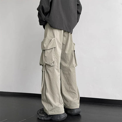 saferido Mens American Street Workwear Style Casual Wide-Leg Pants Genderless Autumn Winter Trendy Velvet Warm Pocket Trousers Unisex