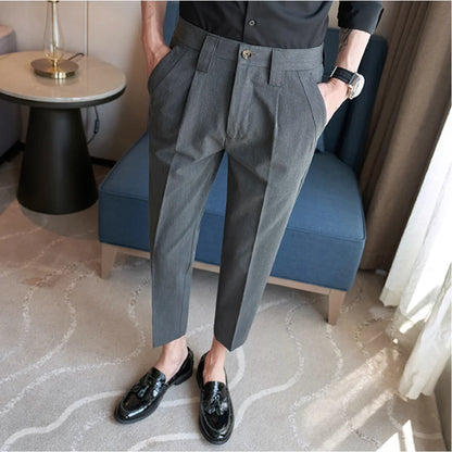 saferido Korean Style New Spring and Autumn Suit Trousers Men's Slim Casual Pants Fashion Business Brand Thin Trousers Classic Style