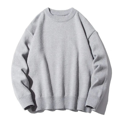 saferido Mens Autumn Japanese Lazy Style Sweater 2024 New Essential Round Neck Loose Casual Simple Solid Color Long-Sleeve Sweater For Men