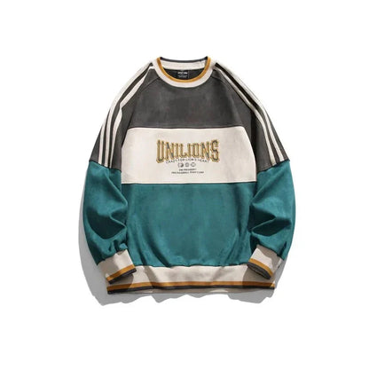 Suede Hip Hop Sweatshirts For Men Y2k Spring And Autumn Couple Sports Pullovers China-Chic Loose Versatile Casual Tops Splice