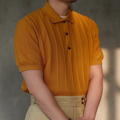 Casual Solid Knit Polo Shirt Mens Clothes Fashion Buttoned Lapel Short Sleeve Knitted Ribbed Polos Men Summer Fashion Streetwear