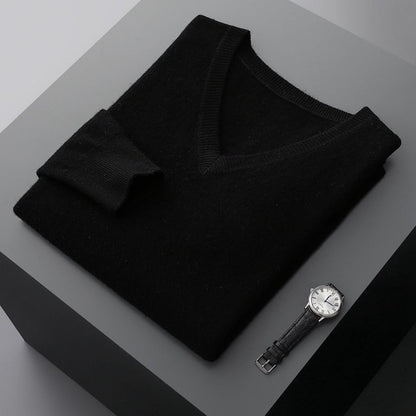 Merino Wool Sweater Men's V-neck Pullover Top Autumn Winter Knitted Casual Loose 100% Pure Wool Jacket