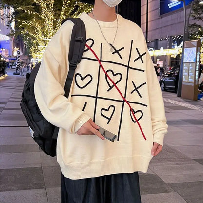 saferido Lattice Korean Fashion Sweater Men Interior Harajuku Men's Clothes Winter Oversize Wool and Mixes Knit Korean Women's Print Luxury