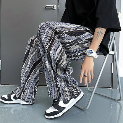 saferido Mopping Casual Pants Mens Spring Summer Oversize Fashion Sports Trousers Printed Loose Pants Straight Wide Leg Sweatpants S-5XL