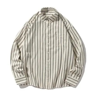 Men Vintage Set Spring Autumn Couple Casual Suits New Stripe Loose Long Sleeve Shirt+High Street Wide Leg Pants Two Piece Set