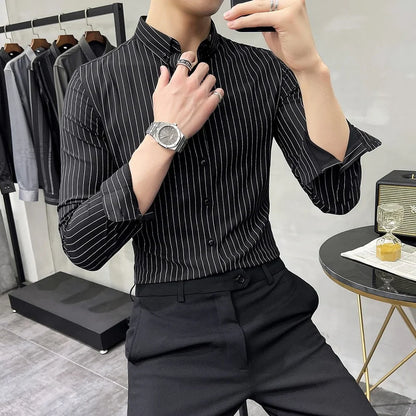 Striped Shirt Mens Spring New British Style Business Casual Long Sleeve Iron-Free Anti-Wrinkle Dress Shirt Mens Clothing